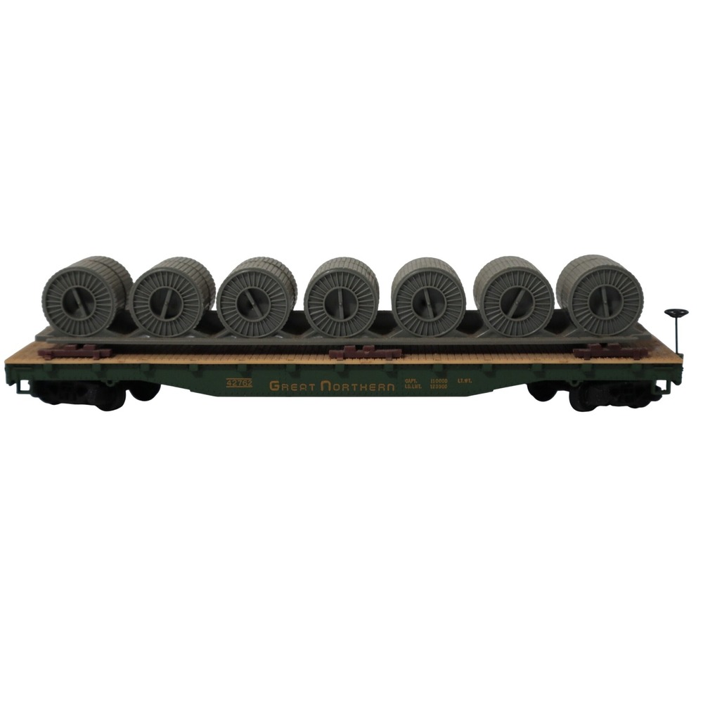 HO Scale Great Northern‎ Flat Car with Cable Reels - Model Train Collectible